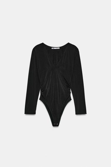 Zara LONG SLEEVE POLYAMIDE BODYSUIT - Black