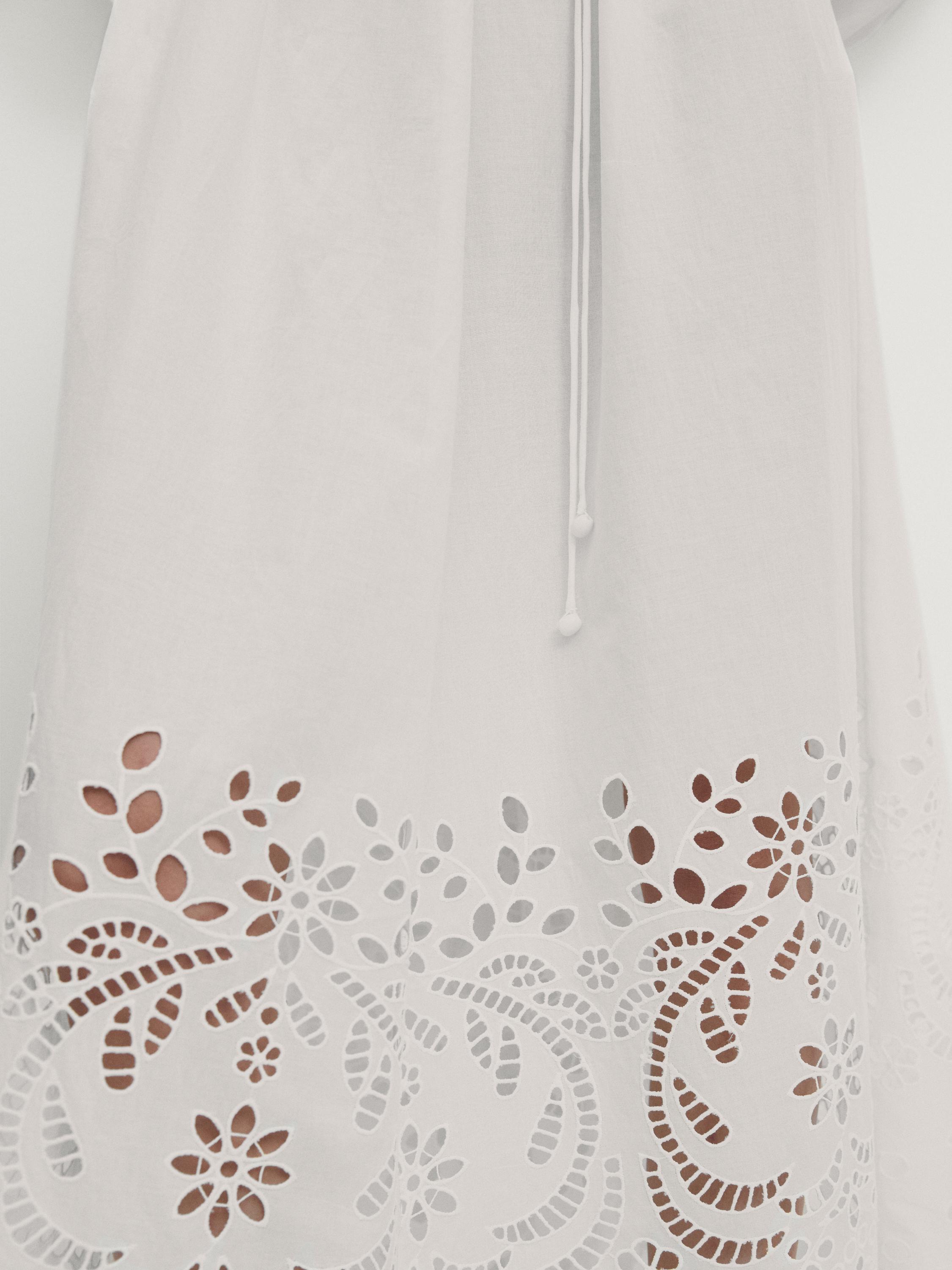 100% cotton dress with embroidered detail - White | ZARA Canada