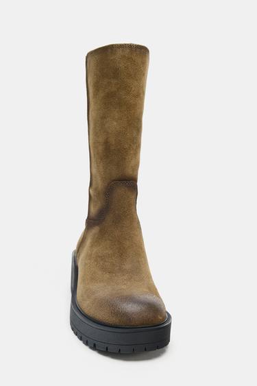 DISTRESSED EFFECT SPLIT SUEDE ANKLE BOOTS - Brown by Zara - Image 3
