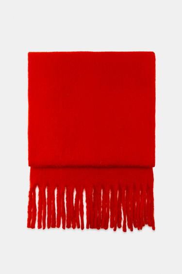 PLAIN FRINGED SCARF - Red by Zara