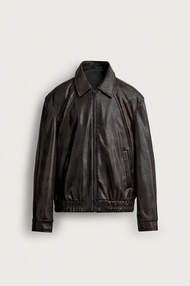RELAXED FIT LEATHER EFFECT JACKET - Brown by Zara