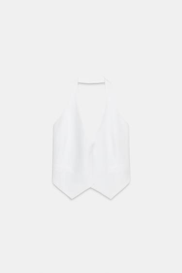 CHALECO HALTER CON LINO - Blanco de Zara - Imagen 0