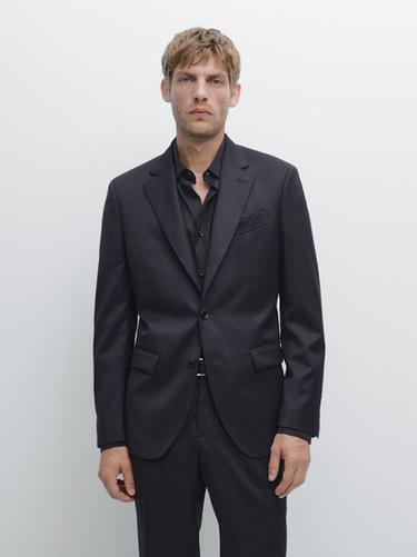 Zara Pinstripe wool suit blazer - Navy blue