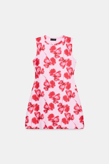 ROBE COURTE EN MAILLE JACQUARD À FLEURS - Rose de Zara - Image 4