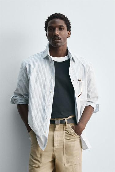 Zara LIMITED EDITION STRIPED SHIRT - Sky blue