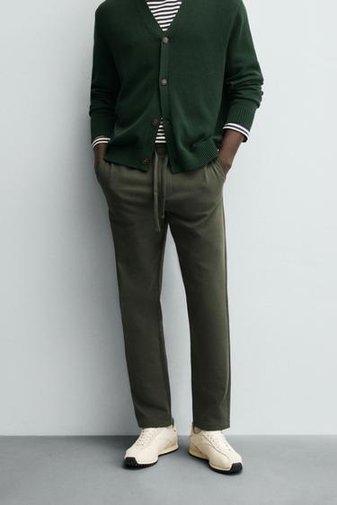 COMFORT FIT JOGGER WAIST TROUSERS - Dark green by Zara