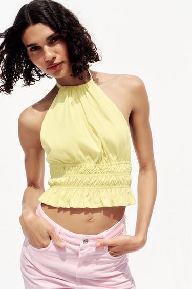 TOP HALTER SATINÉ - Jaune de Zara - Image 1