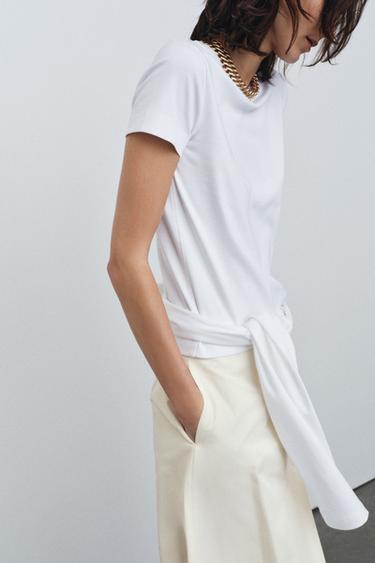 T-SHIRT INTERLOCK À MANCHES COURTES - Blanc de Zara - Image 3