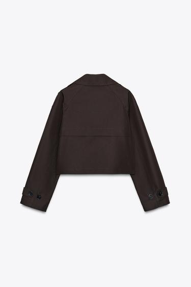 Zara DOUBLE BREASTED SHORT TRENCH COAT - Brown