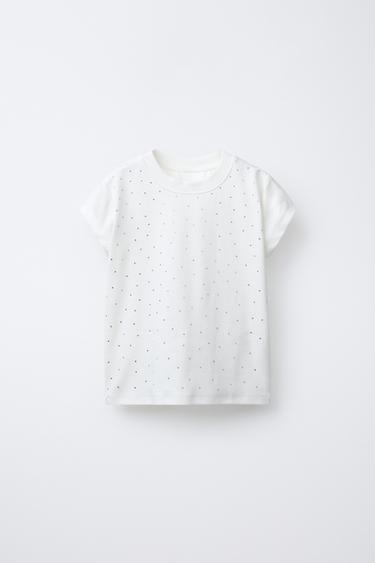 CAMISETA EFECTO LAVADO STRASS - Blanco roto de Zara