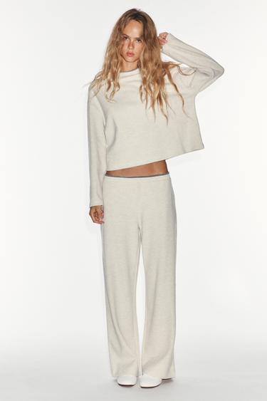 SOFT CONTRAST-STRIPE SWEATSHIRT — Beige marl 1