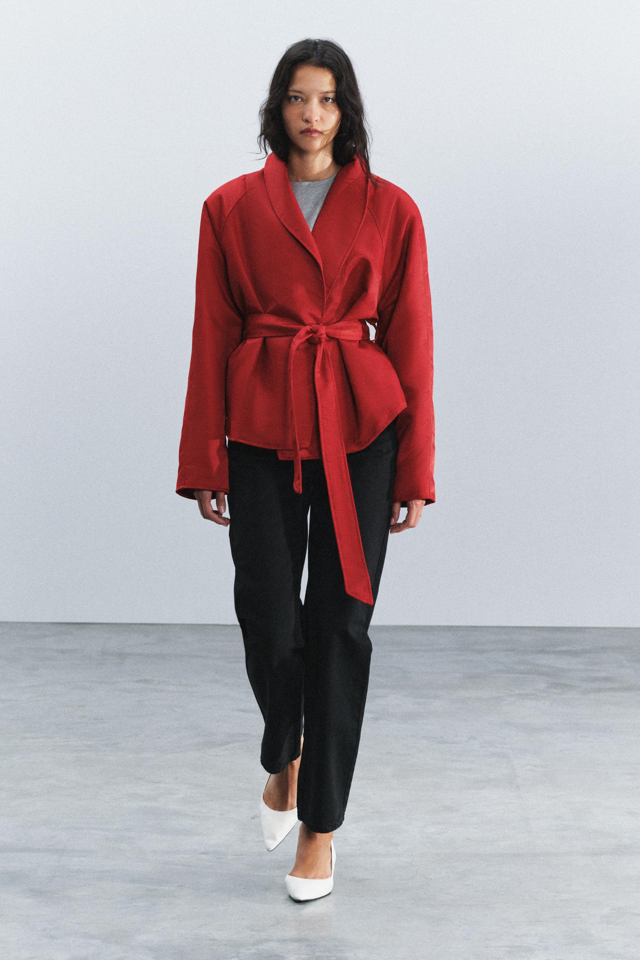 ZW COLLECTION BELTED JACKET - Red | ZARA United Kingdom
