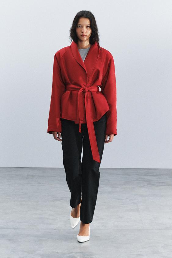 ZW COLLECTION BELTED JACKET - Red by Zara - Image 0