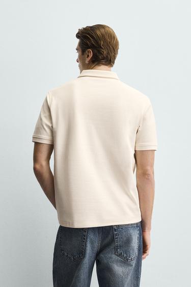 REGULAR FIT TEXTURED POLO SHIRT - Oyster-white by Zara - Image 3