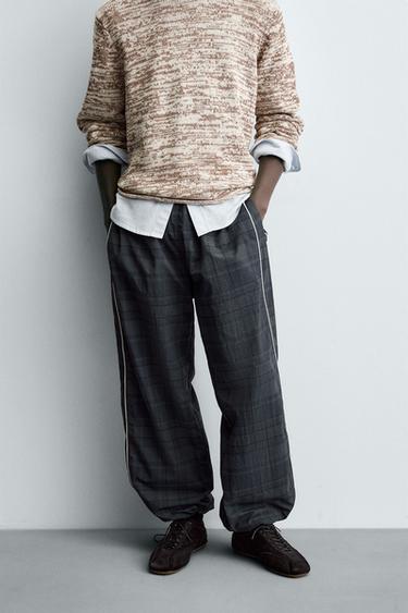 CONTRAST CHECK TECHNICAL JOGGER TROUSERS - Blue by Zara