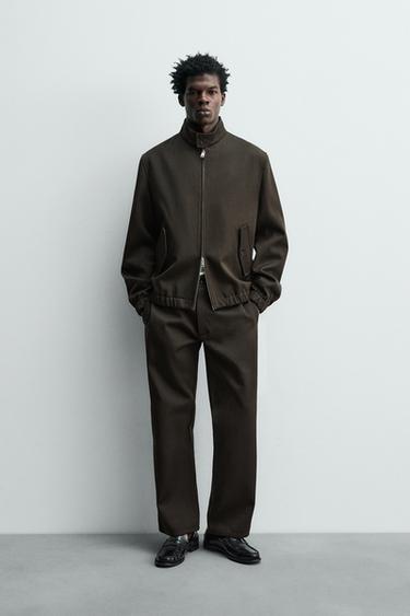 Zara TEXTURED WOOL - COTTON PANTS - Chocolate