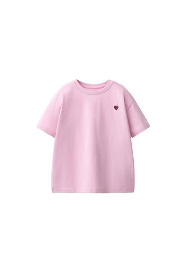 PLAIN EMBROIDERED HEART T-SHIRT - Pink by Zara