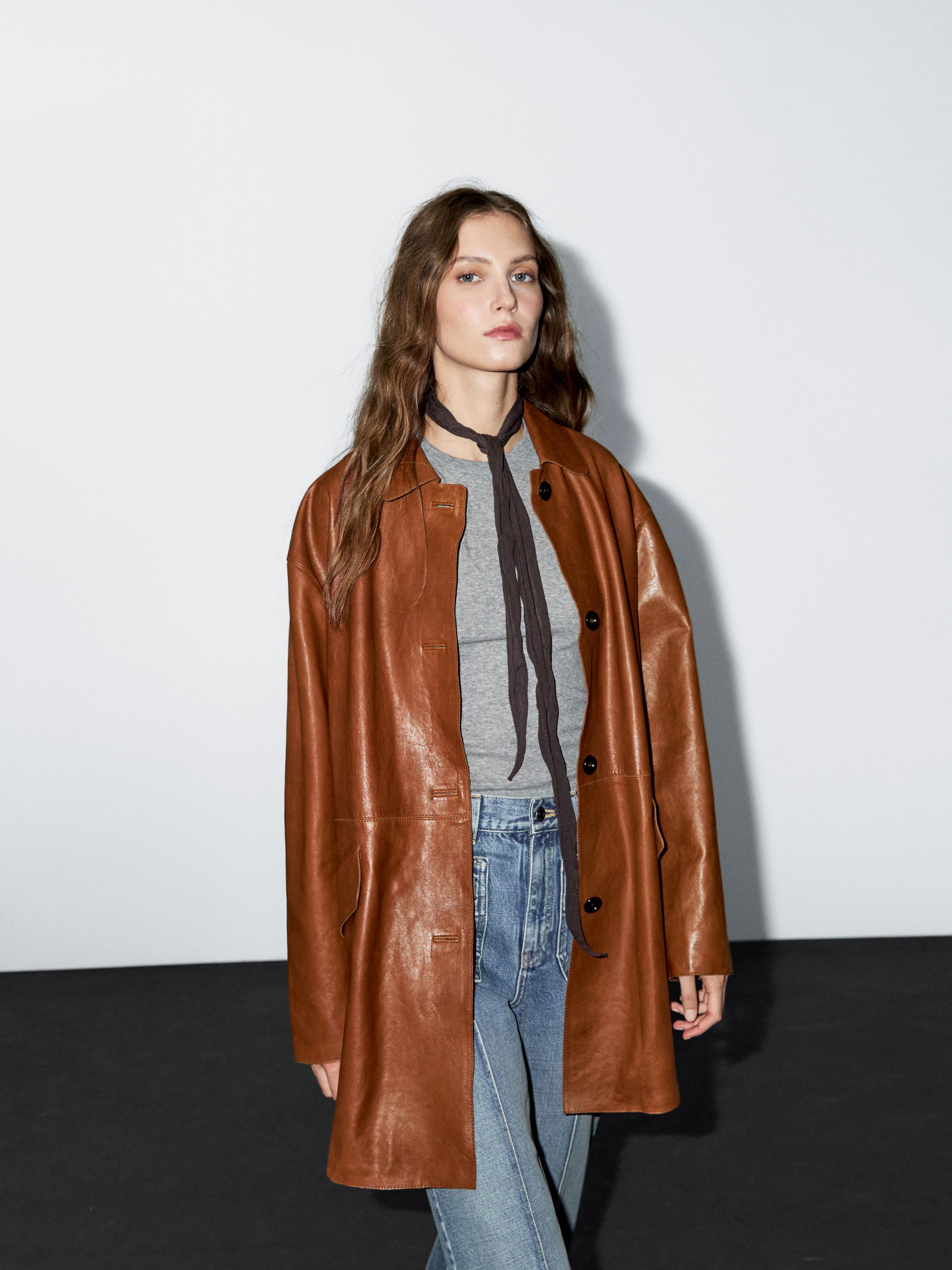 Manteau long en cuir nappa