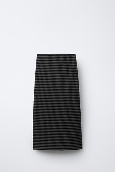 STRIPED TEXTURED MIDI SKIRT - Black by Zara - Image 1