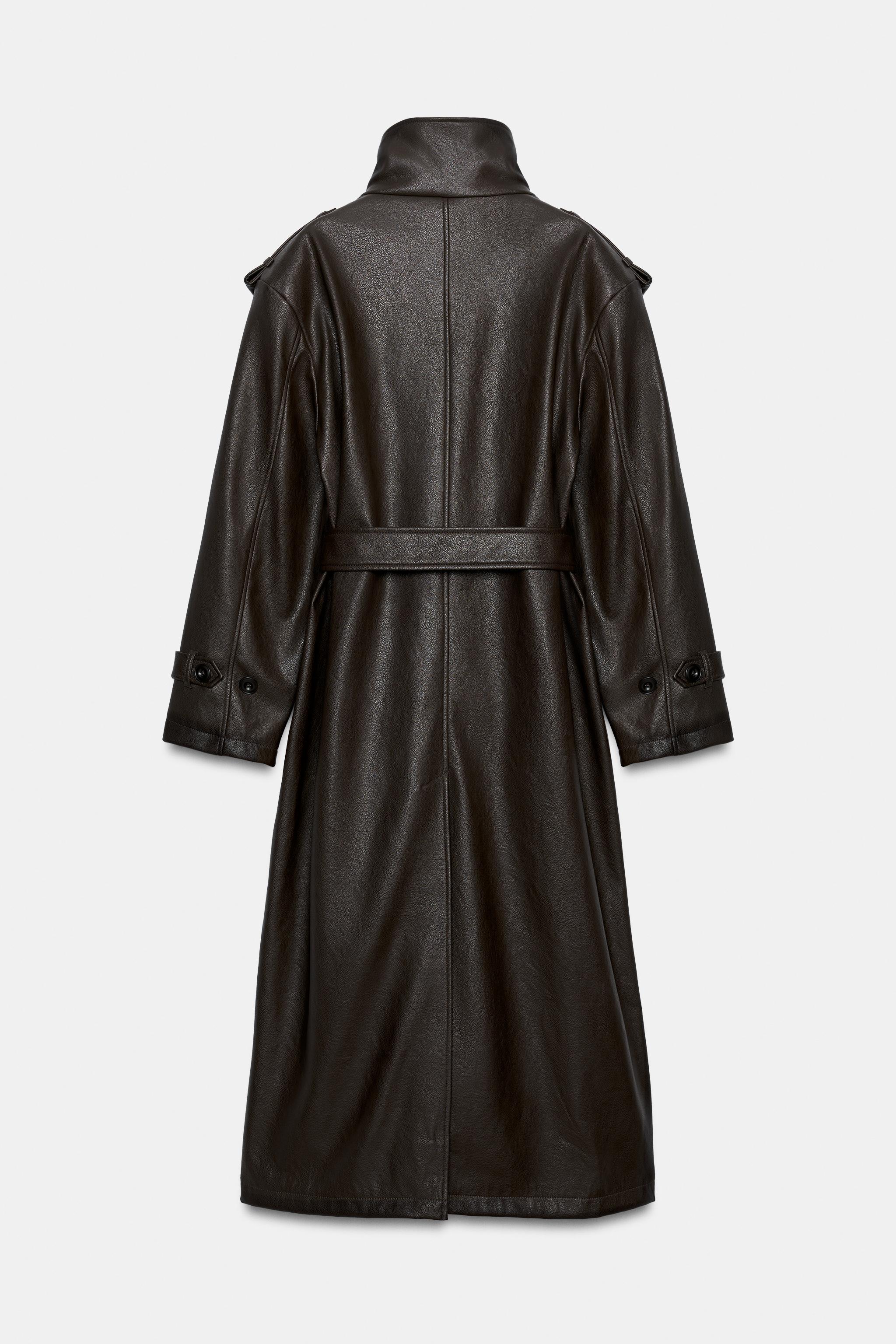 ロング丈 フェイクレザー トレンチコート - ダークブラウン | ZARA