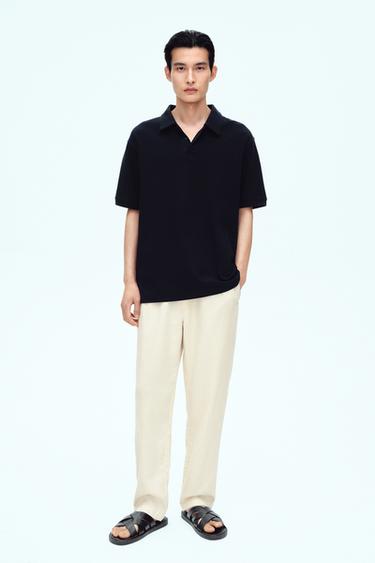 BASIC TEXTURED POLO SHIRT - Navy blue by Zara - Image 0