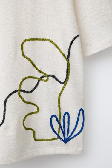 EMBROIDERED TERRY SHIRT - Beige by Zara - Image 3