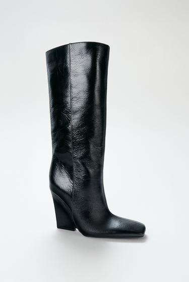 Zara FAUX WEDGE HEEL BOOTS - Dark Khaki Green