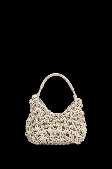 Zara TOPSTITCHED WOVEN HANDBAG - Ecru - Image 0