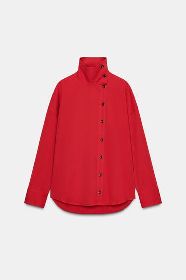 Zara HIGH COLLAR WRAP SHIRT - Red