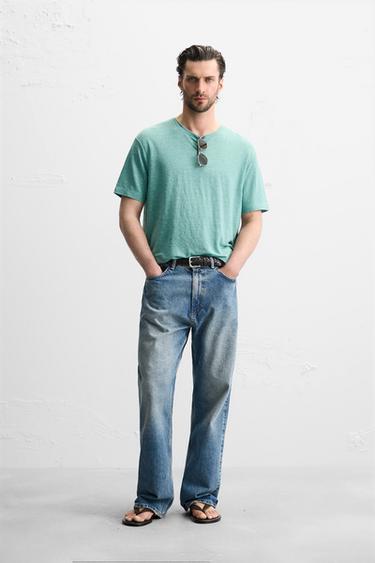 LINEN BLEND T-SHIRT - Pastel green by Zara