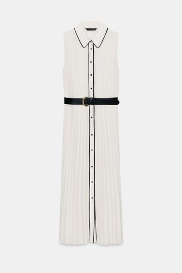 PLEATED BELTED MIDI DRESS - Ecru by Zara - Image 0