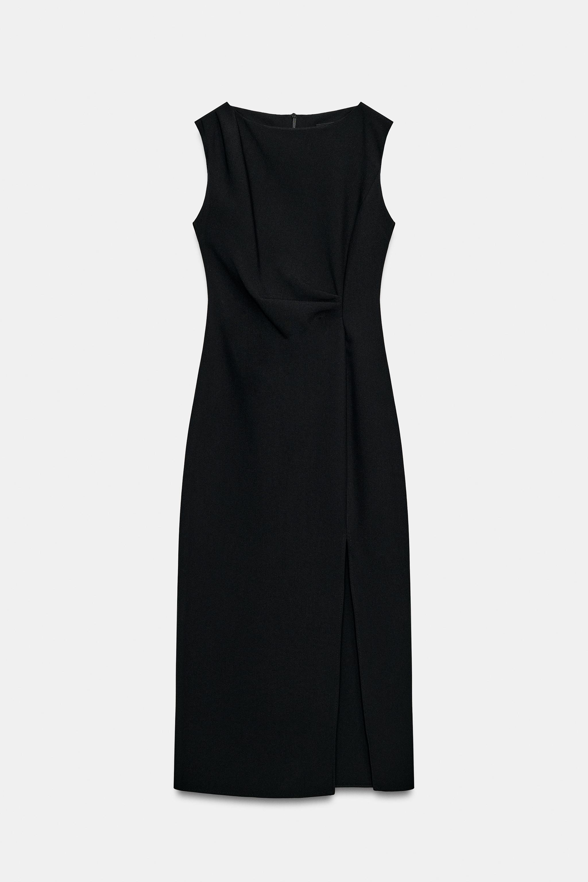 ドレープディテール ミディ丈ワンピース - ブラック | ZARA Japan / 日本