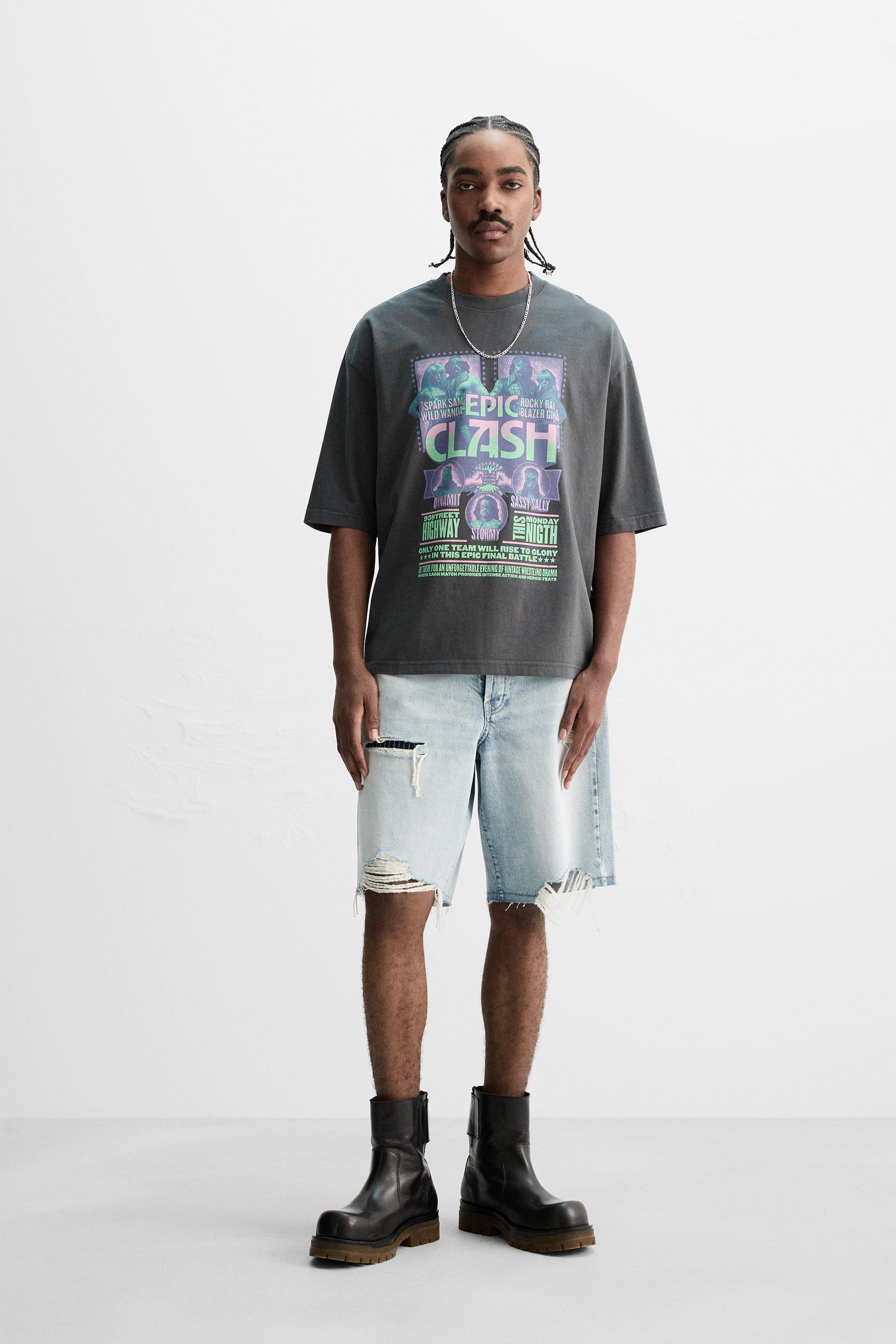 CONTRAST PRINTED T-SHIRT - Anthracite grey | ZARA New Zealand