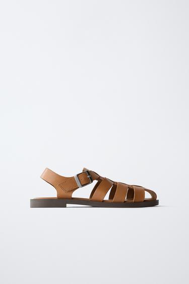 LEATHER CAGE SANDALS - Brown by Zara - Image 0
