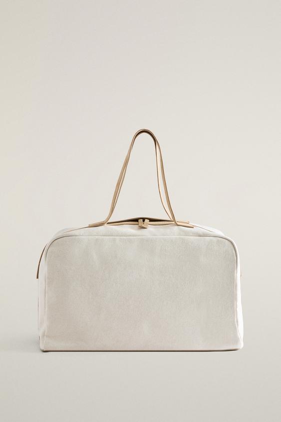 CANVAS BAG WITH LEATHER DETAIL - Ecru White by Zara - Image 0