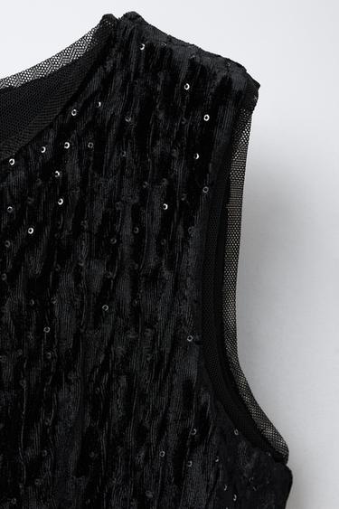 COMBINAISON LONGUE EN VELOURS À PAILLETTES - Noir de Zara - Image 2