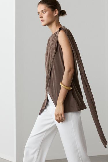 Zara Crossover top with shoulder scarf detail - Brown