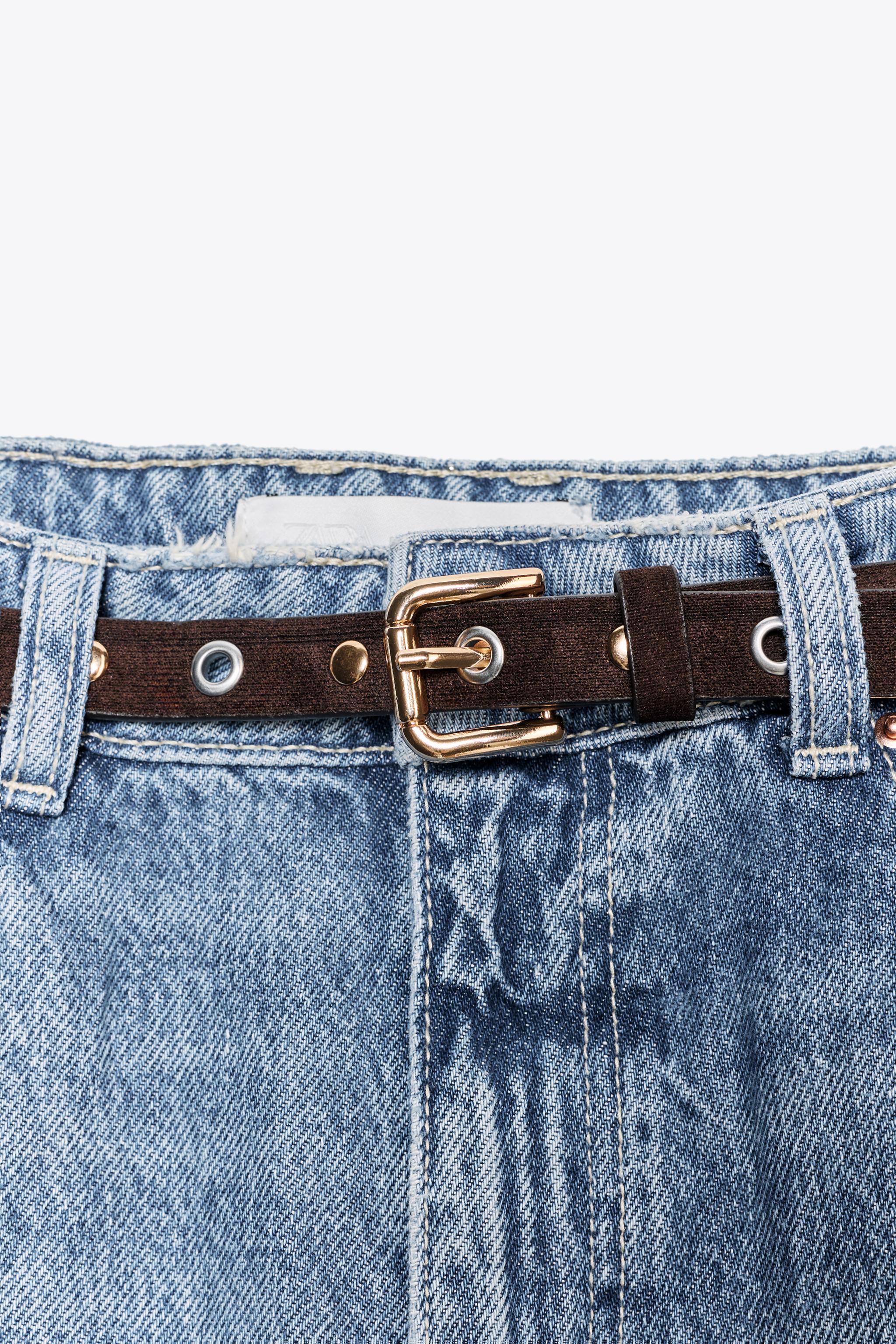 Z1975 WIDE LEG CROPPED HIGH RISE BELTED JEANS - Mid-blue