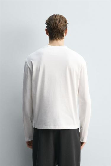T-SHIRT MERCERISÉ À MANCHES LONGUES LIMITED EDITION - Blanc de Zara - Image 2