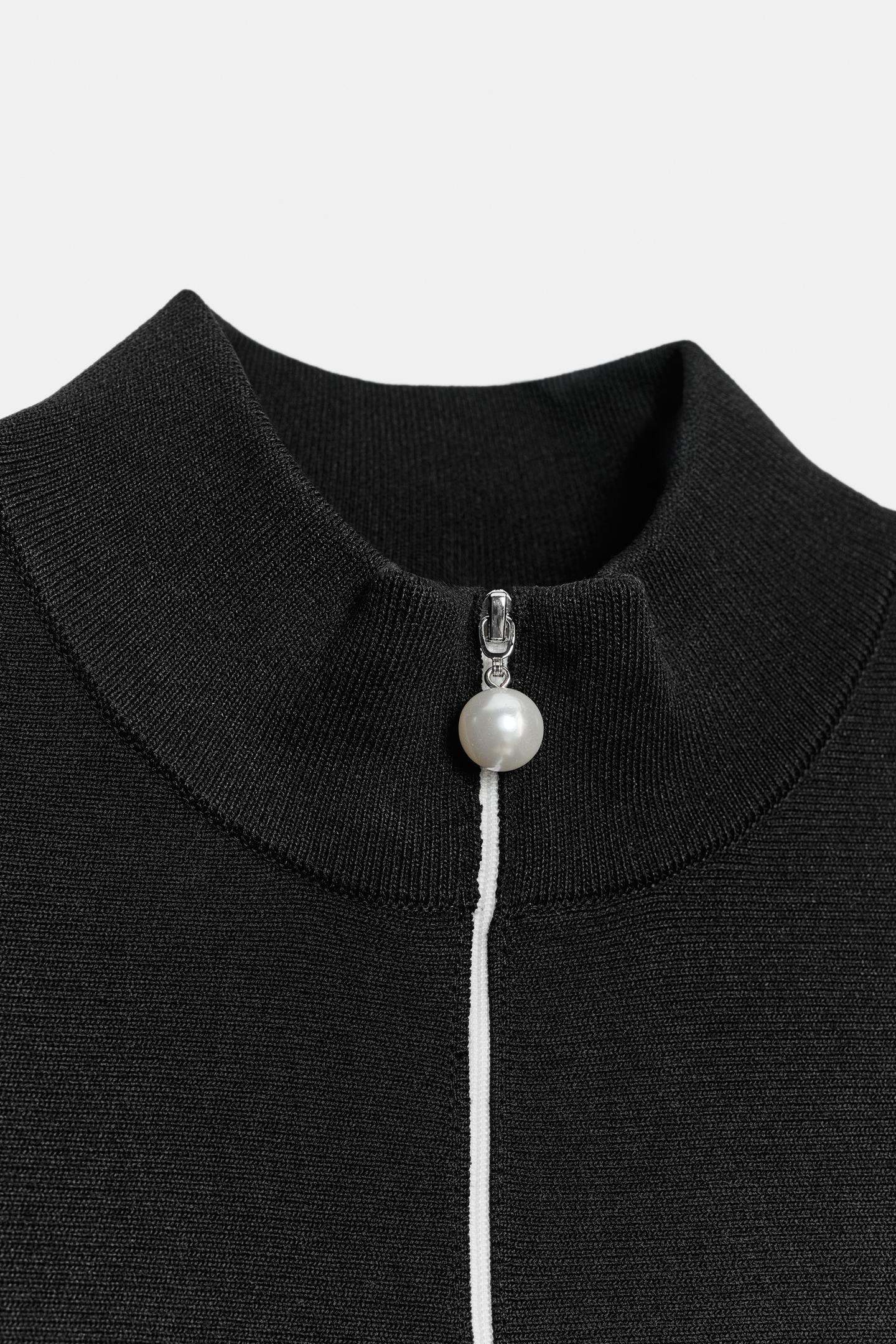 Женский кардиган Zara Pearl Zip-Up, цвет: Чёрный — фото 8