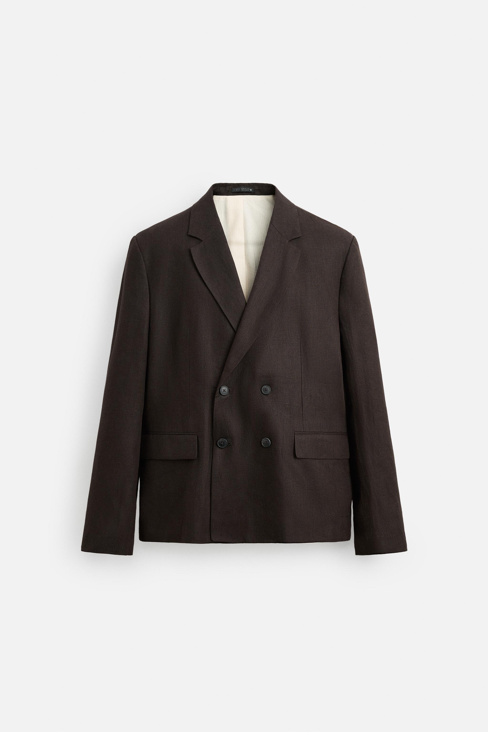 ★ドイツ発*ZARA*新作*リネンブレザー/DARK BROWN★ テクスチャー スーツ ブレザー - ネイビーブルー | ZARA Japan