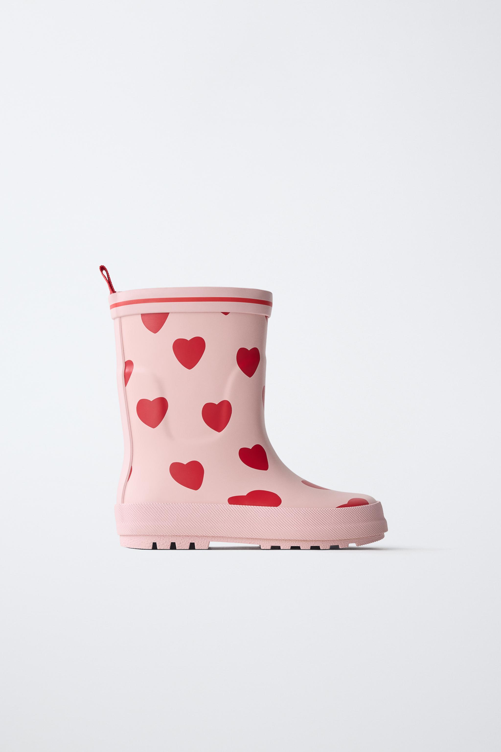 HEART PRINT RAIN BOOTS — Pink