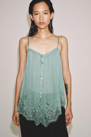 ZW COLLECTION LACE STRAP TOP - Turquoise by Zara - Image 3