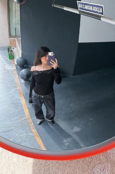 T-SHIRT WITH BARE SHOULDERS - Black by Zara - Image 3