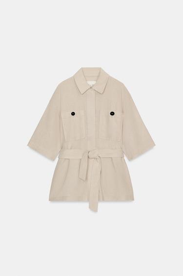 Zara BELTED LINEN SAFARI JACKET - Light beige