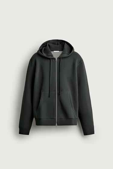 CONTRAST PIQUÉ HOODIE — Gray green 1