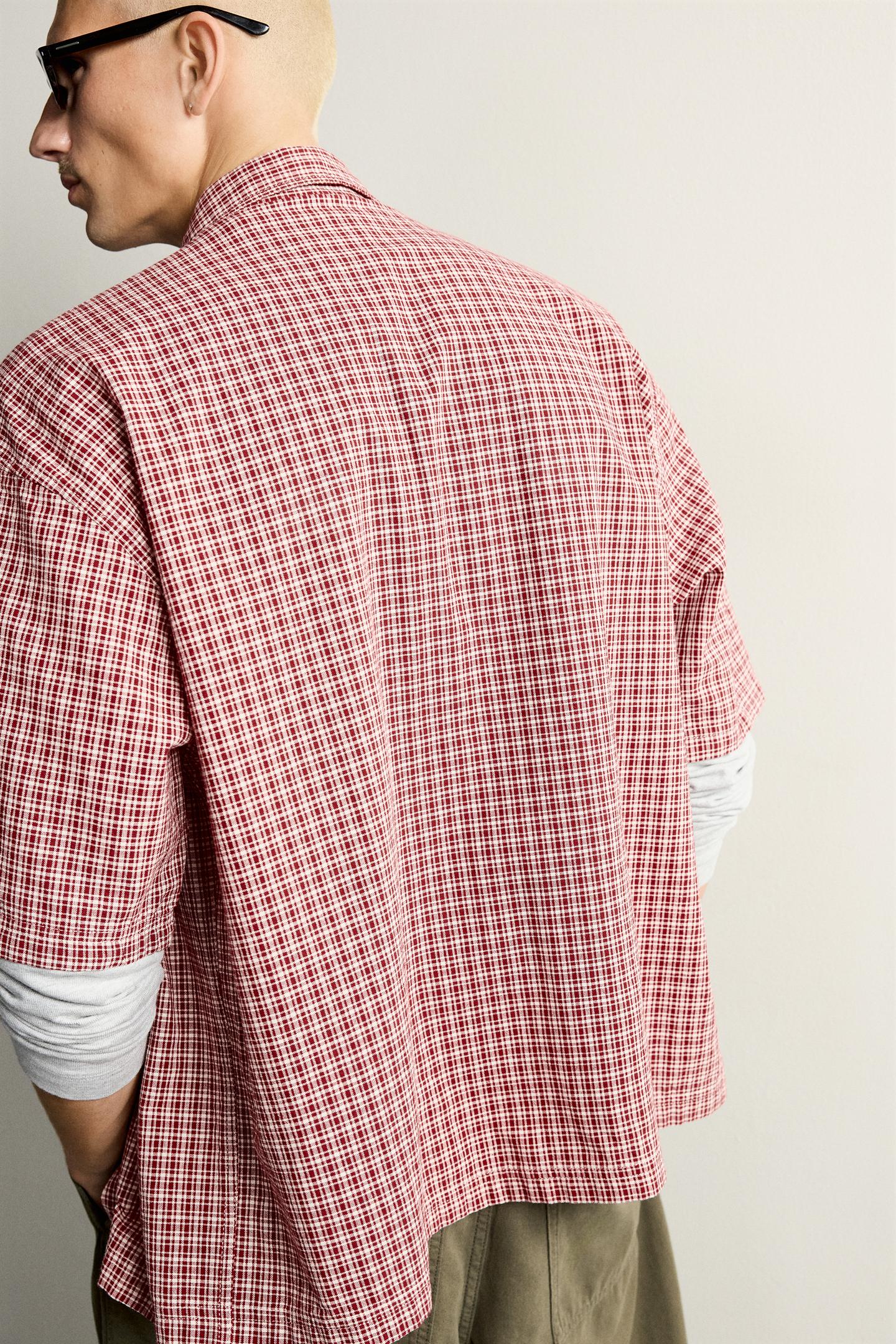 Мужская рубашка Zara Relaxed Fit Plaid, цвет: Красный / Тёмно-синий — фото 6