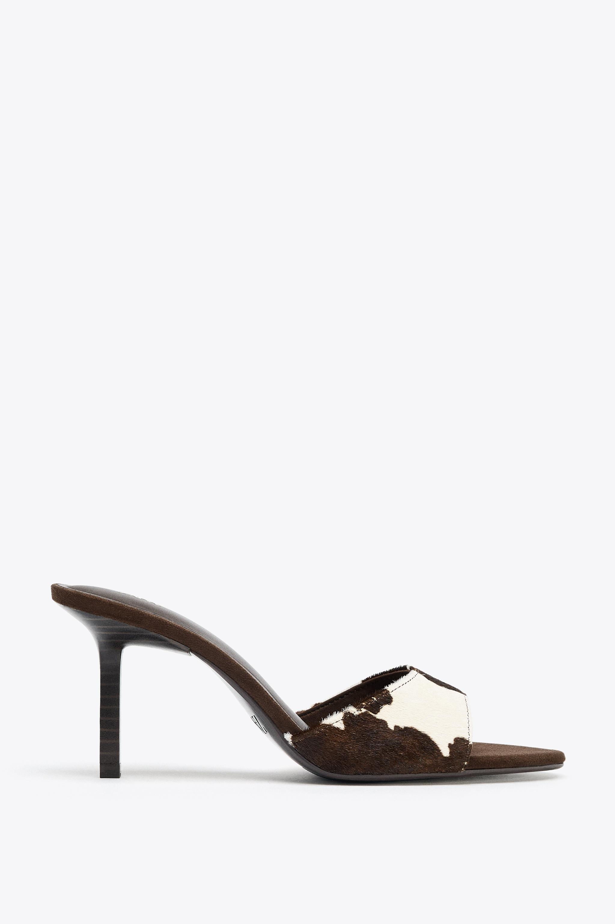 Slingback Mules Scarpe Zara ANIMAL PRINT LEATHER HEELED SANDALS