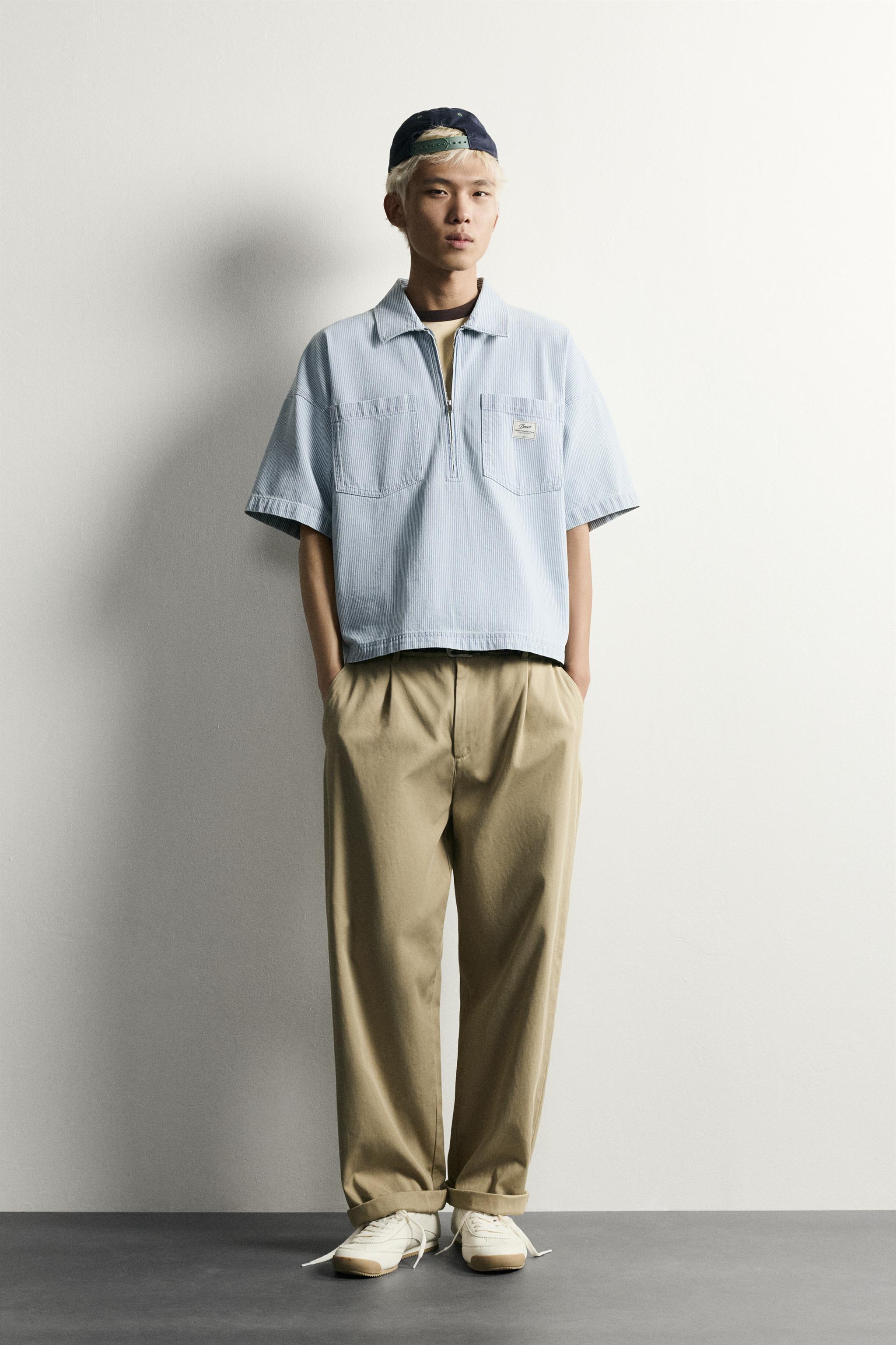 Zara FERMUARLI ÇİZGİLİ POLO GÖMLEK
