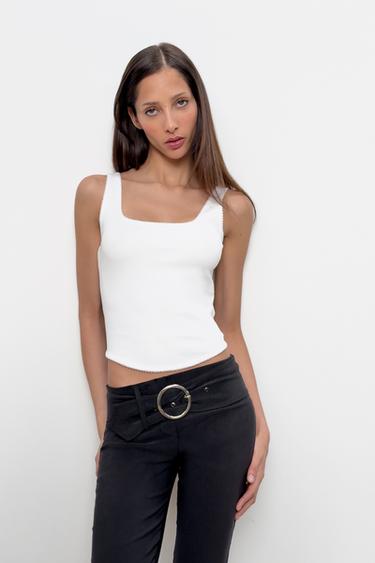 RIBBED STRAPPY TOP - White by Zara - Image 2